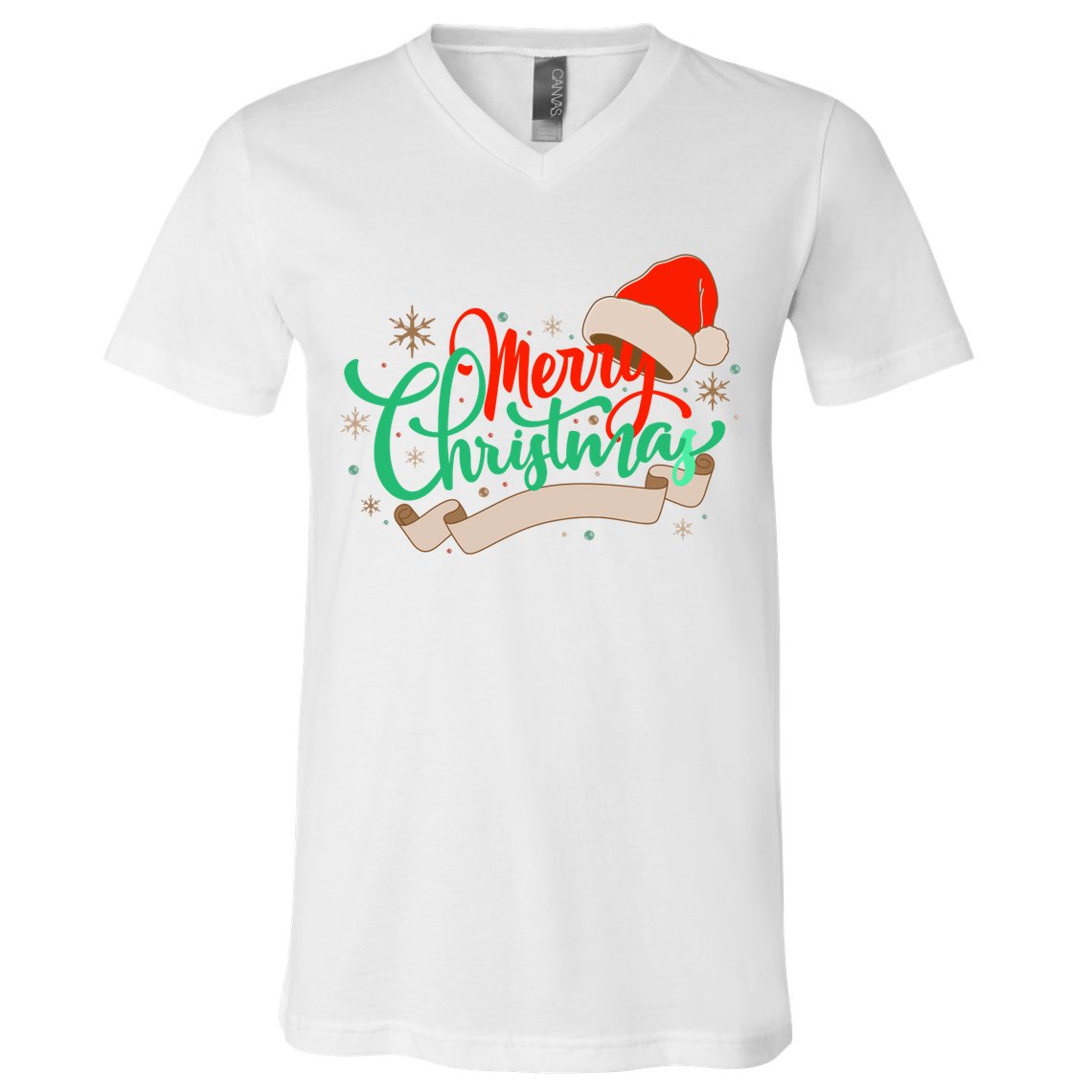 Merry Christmas Holiday Santa Snowflake V-Neck T-Shirt
