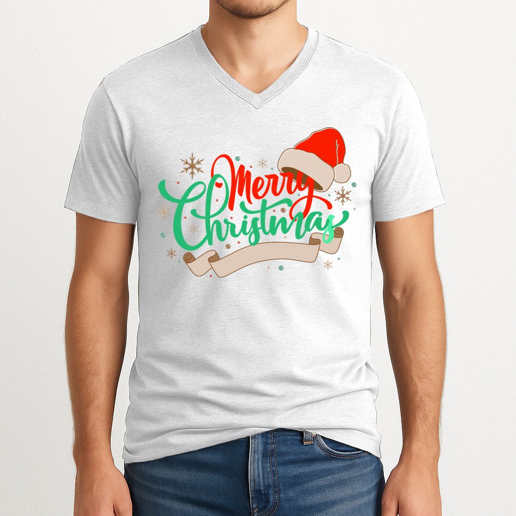 Merry Christmas Holiday Santa Snowflake V-Neck T-Shirt