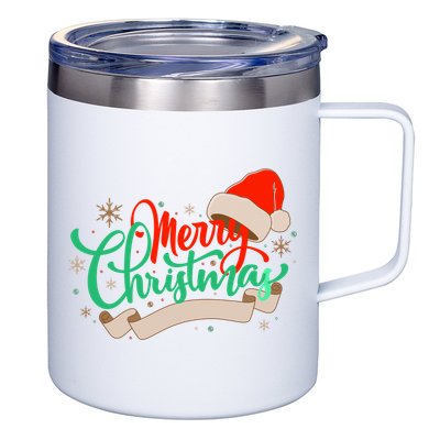 Merry Christmas Holiday Santa Snowflake 12oz Stainless Steel Coffee Mug