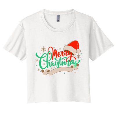 Merry Christmas Holiday Santa Snowflake Crop Top