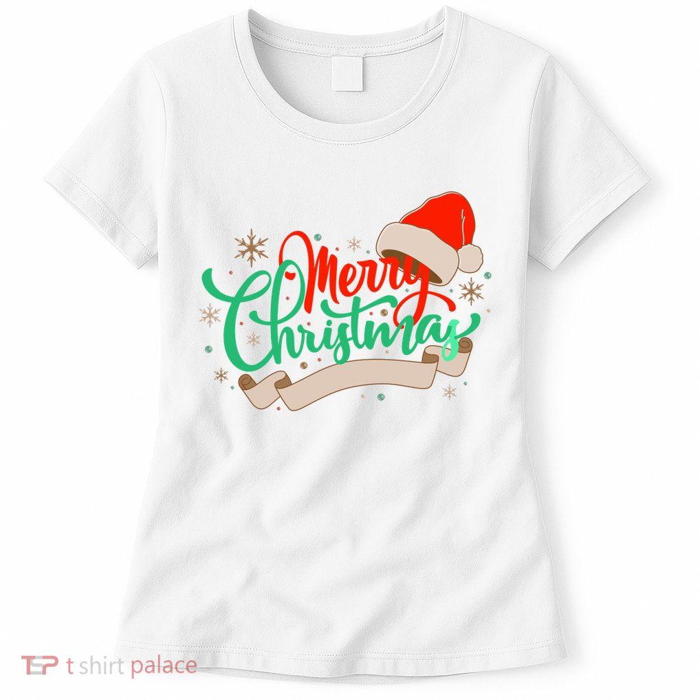 Merry Christmas Holiday Santa Snowflake Womens T-Shirt