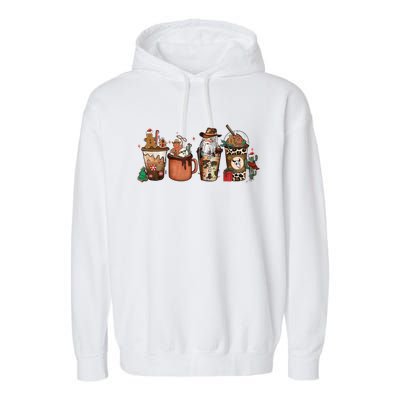 Merry Christmas Howdy Santa Claus Coffee Western Cow Xmas Great Gift Garment-Dyed Fleece Hoodie