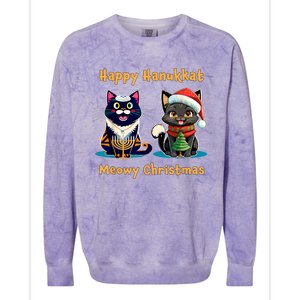 Merry Christmas Happy Hanukkah Jewish Christian Cat Lovers Colorblast Crewneck Sweatshirt