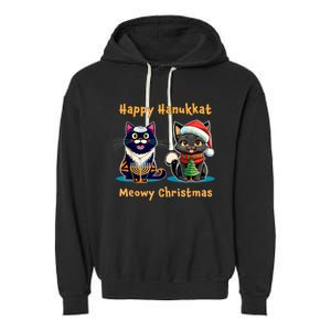 Merry Christmas Happy Hanukkah Jewish Christian Cat Lovers Garment-Dyed Fleece Hoodie