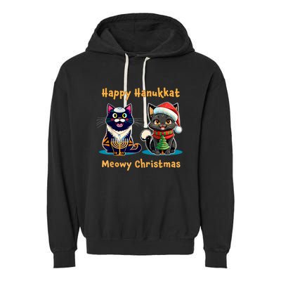 Merry Christmas Happy Hanukkah Jewish Christian Cat Lovers Garment-Dyed Fleece Hoodie