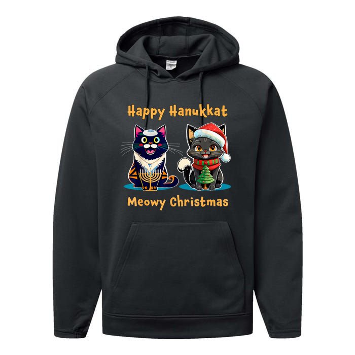 Merry Christmas Happy Hanukkah Jewish Christian Cat Lovers Performance Fleece Hoodie