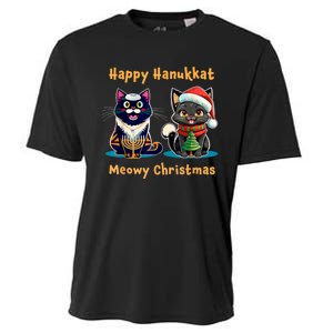 Merry Christmas Happy Hanukkah Jewish Christian Cat Lovers Cooling Performance Crew T-Shirt