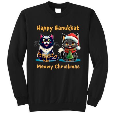 Merry Christmas Happy Hanukkah Jewish Christian Cat Lovers Sweatshirt