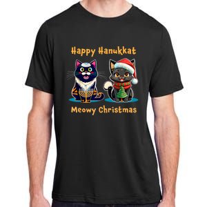 Merry Christmas Happy Hanukkah Jewish Christian Cat Lovers Adult ChromaSoft Performance T-Shirt