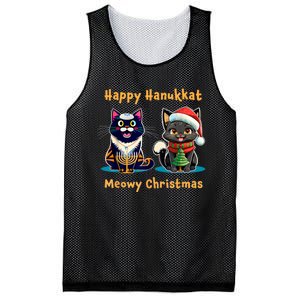 Merry Christmas Happy Hanukkah Jewish Christian Cat Lovers Mesh Reversible Basketball Jersey Tank