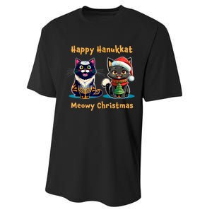 Merry Christmas Happy Hanukkah Jewish Christian Cat Lovers Performance Sprint T-Shirt