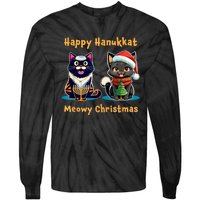 Merry Christmas Happy Hanukkah Jewish Christian Cat Lovers Tie-Dye Long Sleeve Shirt