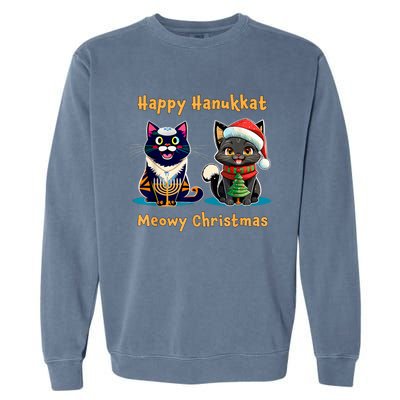 Merry Christmas Happy Hanukkah Jewish Christian Cat Lovers Garment-Dyed Sweatshirt