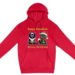 Merry Christmas Happy Hanukkah Jewish Christian Cat Lovers Premium Pullover Hoodie