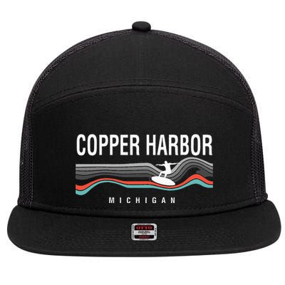 Michigan Copper Harbor Surfboard Retro 7 Panel Mesh Trucker Snapback Hat