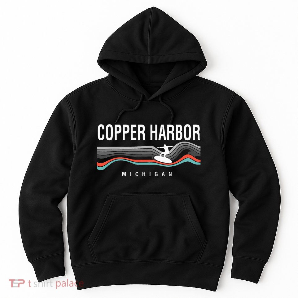 Michigan Copper Harbor Surfboard Retro Hoodie