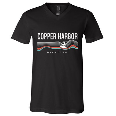 Michigan Copper Harbor Surfboard Retro V-Neck T-Shirt