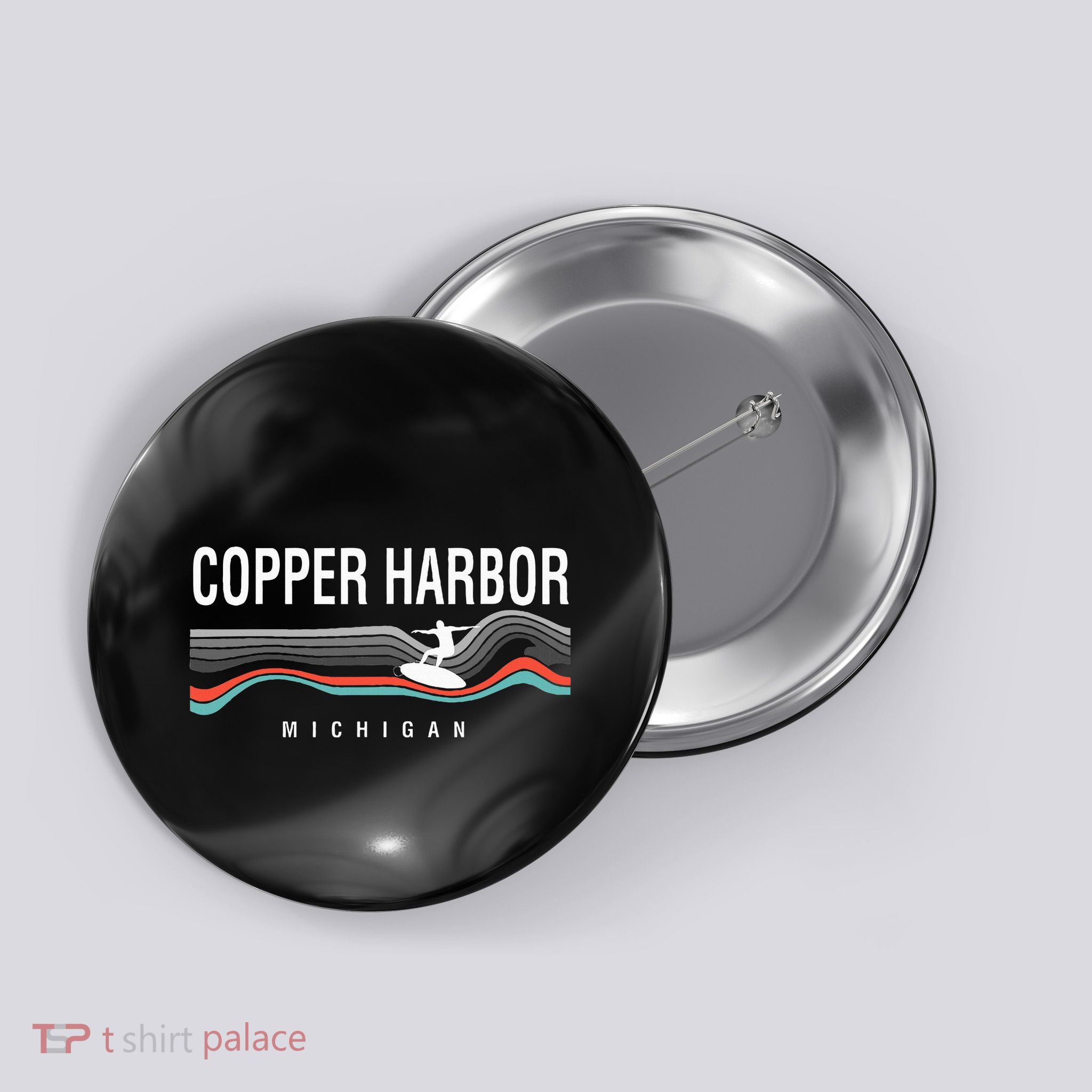 Michigan Copper Harbor Surfboard Retro Button