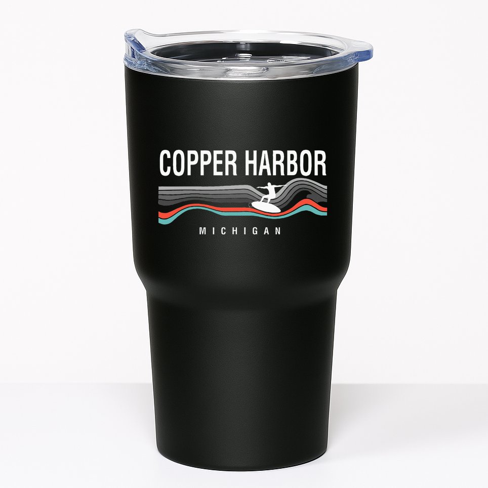 Michigan Copper Harbor Surfboard Retro Tumbler