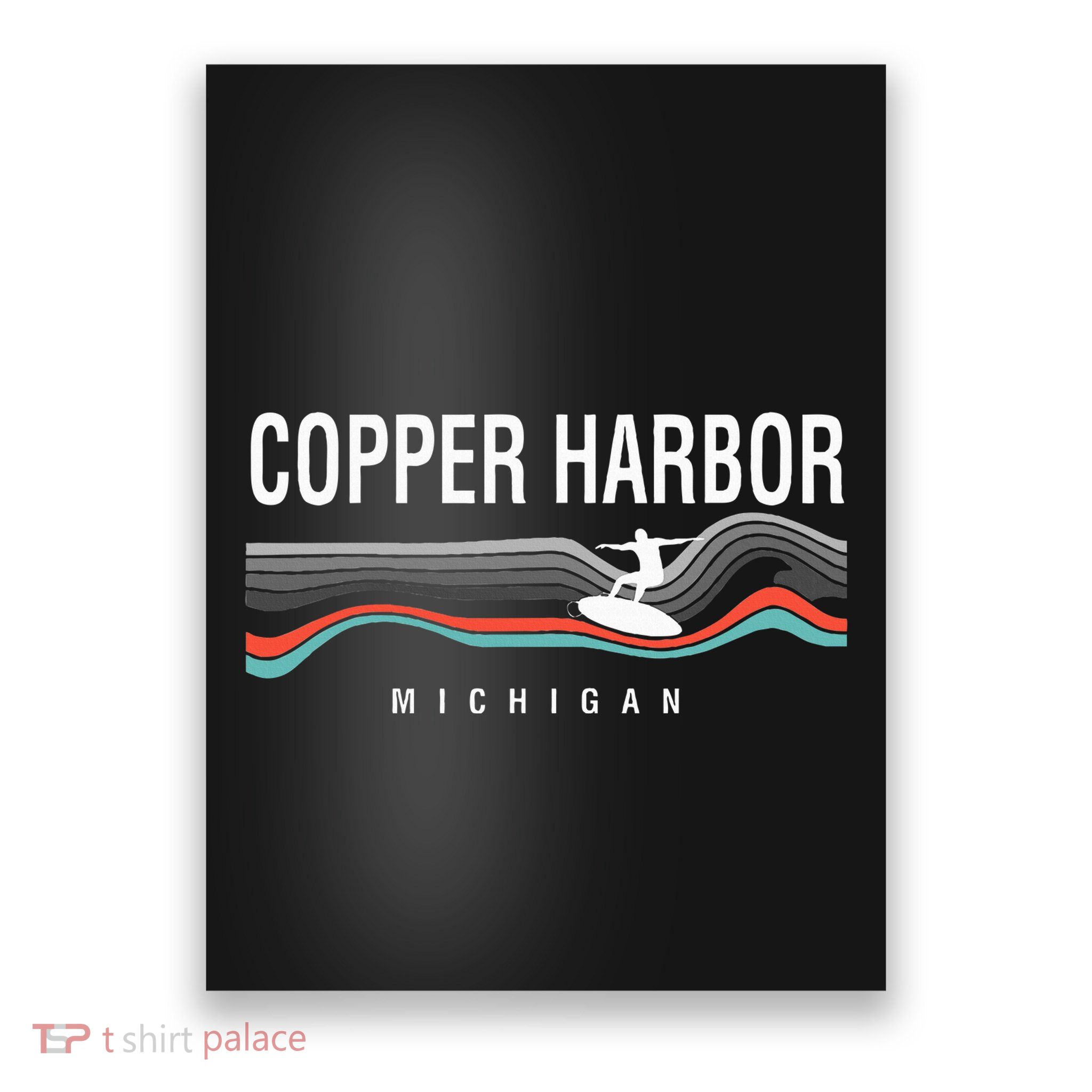 Michigan Copper Harbor Surfboard Retro Poster