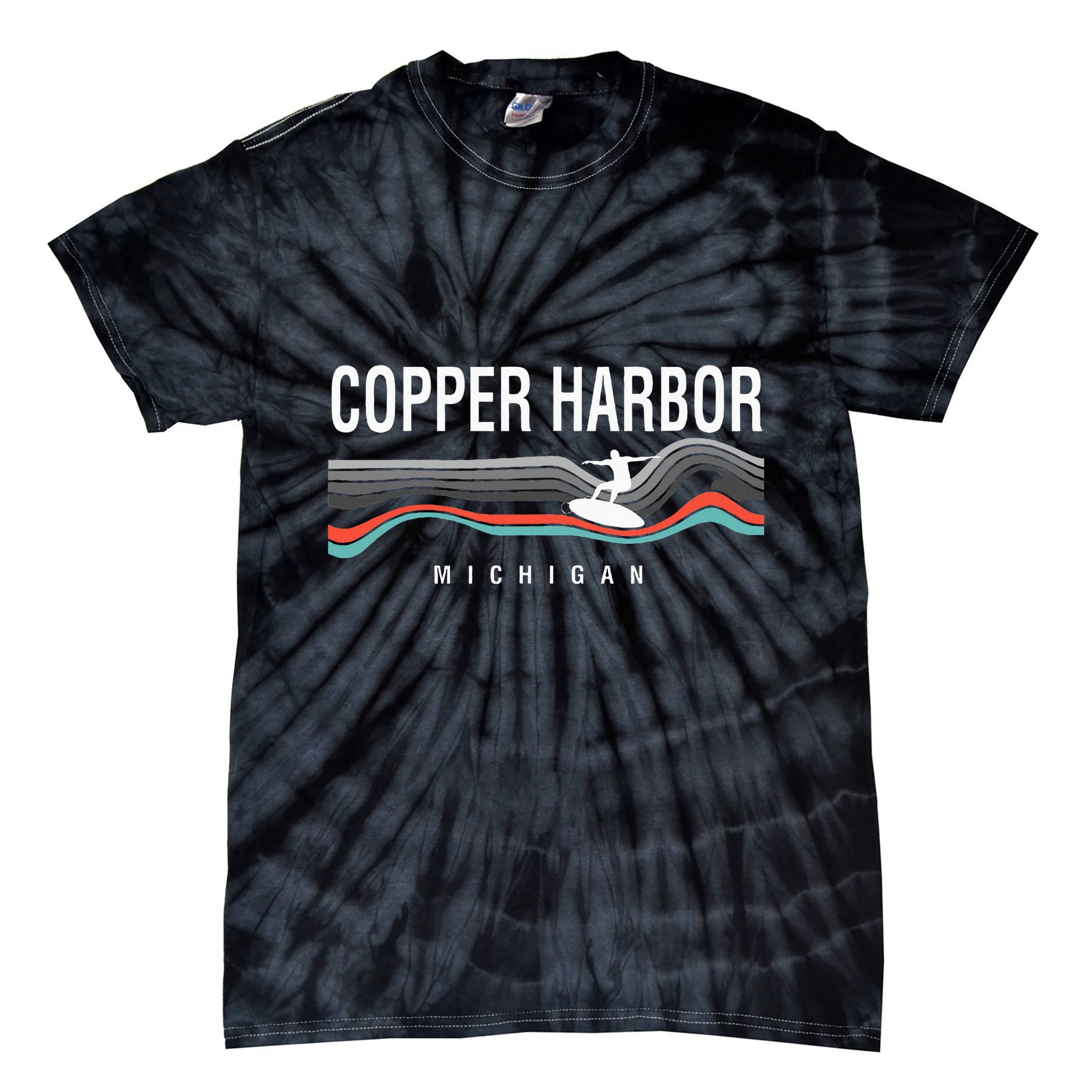 Michigan Copper Harbor Surfboard Retro Tie-Dye T-Shirt