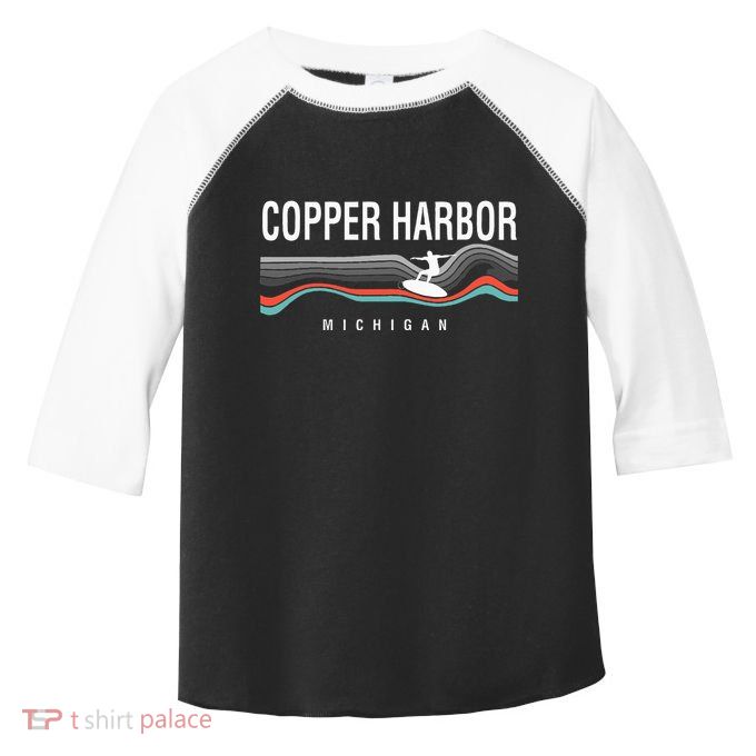 Michigan Copper Harbor Surfboard Retro Toddler Fine Jersey T-Shirt