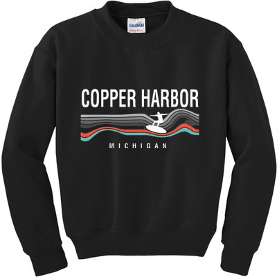 Michigan Copper Harbor Surfboard Retro Kids Sweatshirt