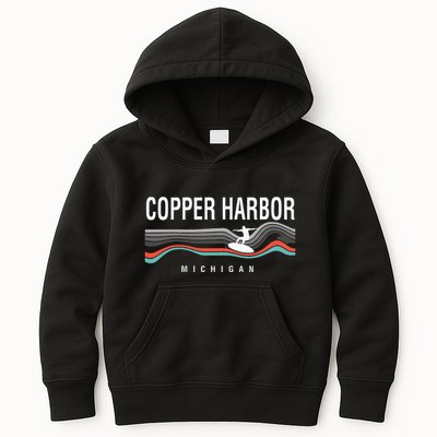 Michigan Copper Harbor Surfboard Retro Kids Hoodie