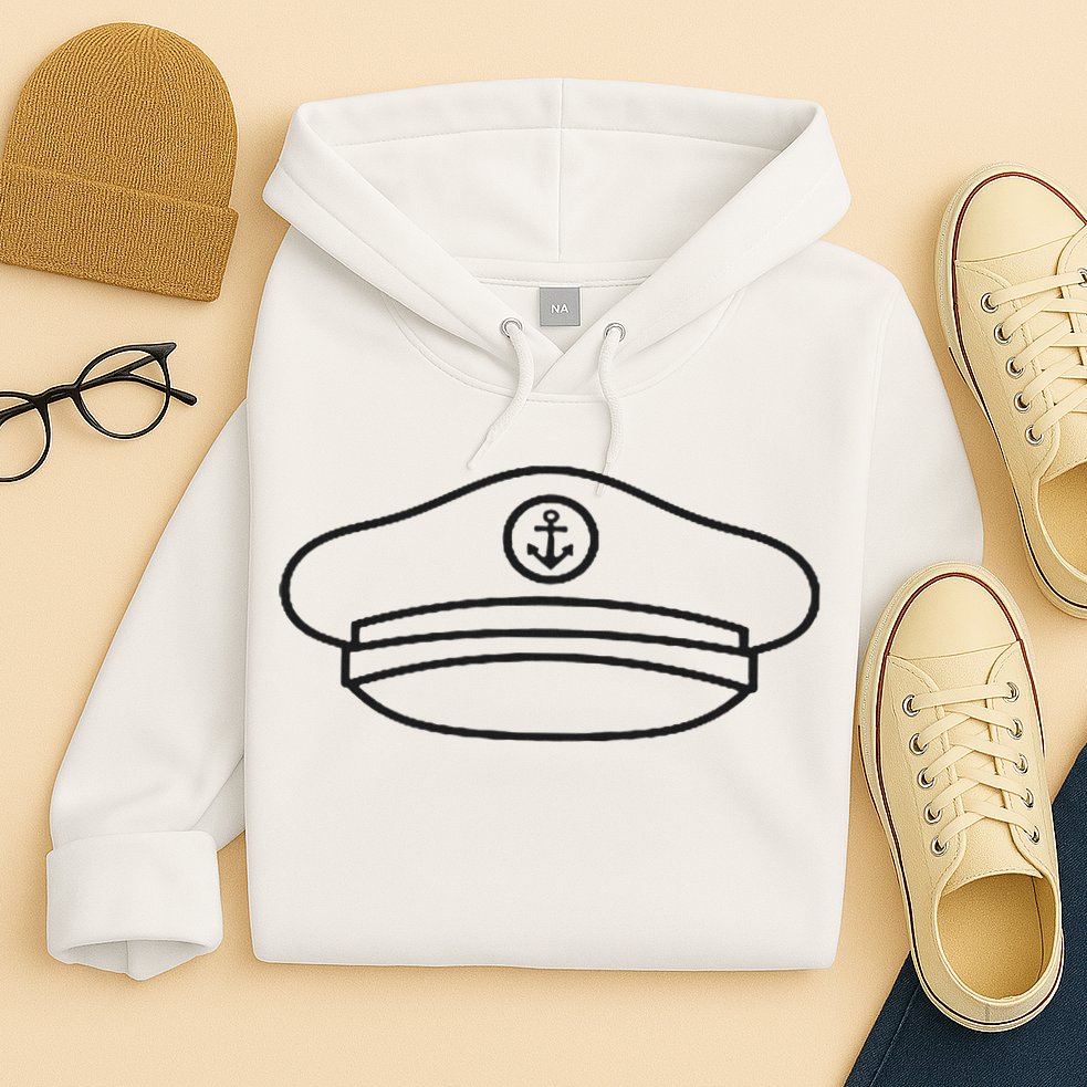 Minimalist Captain Hat Pocket Badge Icon Nautical Hoodie