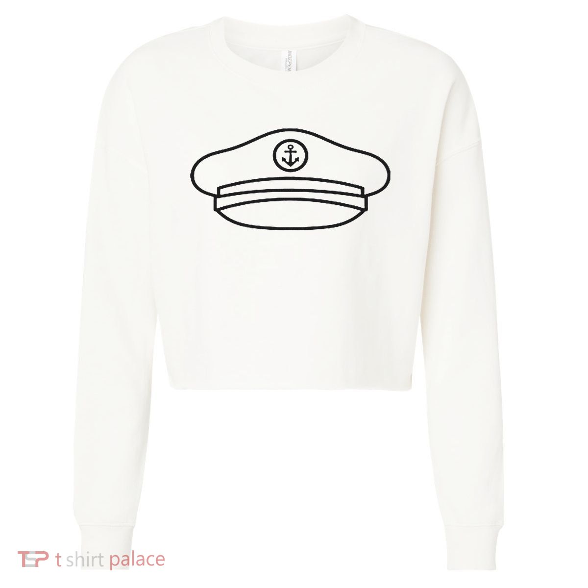 Minimalist Captain Hat Pocket Badge Icon Nautical Cropped Pullover Crew