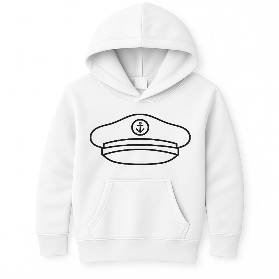 Minimalist Captain Hat Pocket Badge Icon Nautical Kids Hoodie