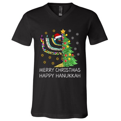 Merry Christmas Happy Hanukkah Jewish Merry Chrismukkah V-Neck T-Shirt