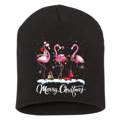 Merry Christmas Hat Santa Flamingo Light Snow Xmas Pajamas Short Acrylic Beanie