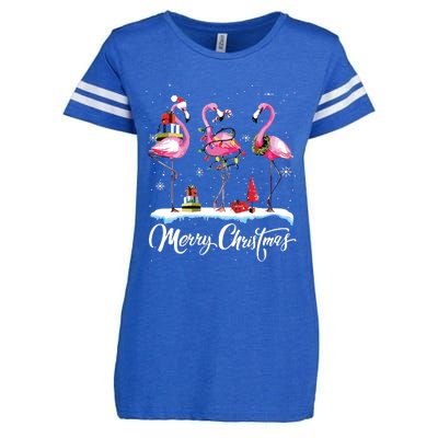 Merry Christmas Hat Santa Flamingo Light Snow Xmas Pajamas Enza Ladies Jersey Football T-Shirt