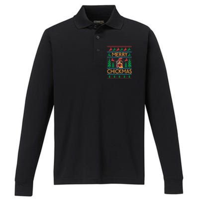 Merry Chickmas Hen Chicken Lover Gift Performance Long Sleeve Polo