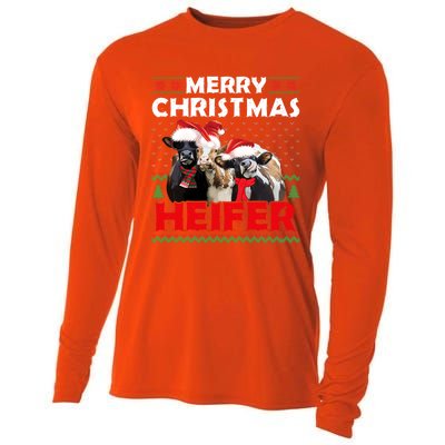 Merry Christmas Heifers Funny Cows Snowing Ugly Xmas Sweater Gift Cooling Performance Long Sleeve Crew