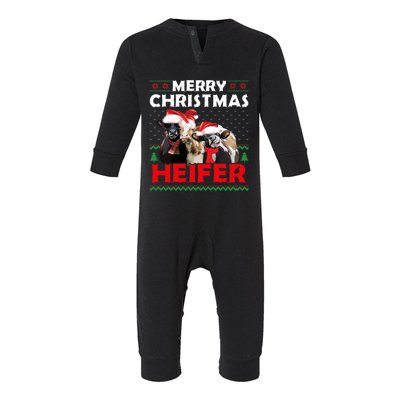 Merry Christmas Heifers Funny Cows Snowing Ugly Xmas Sweater Gift Infant Fleece One Piece