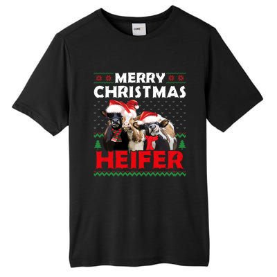 Merry Christmas Heifers Funny Cows Snowing Ugly Xmas Sweater Gift Tall Fusion ChromaSoft Performance T-Shirt