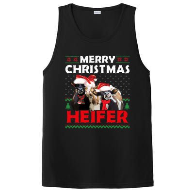 Merry Christmas Heifers Funny Cows Snowing Ugly Xmas Sweater Gift PosiCharge Competitor Tank