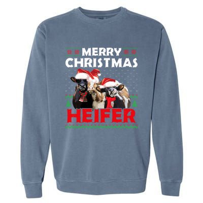 Merry Christmas Heifers Funny Cows Snowing Ugly Xmas Sweater Gift Garment-Dyed Sweatshirt