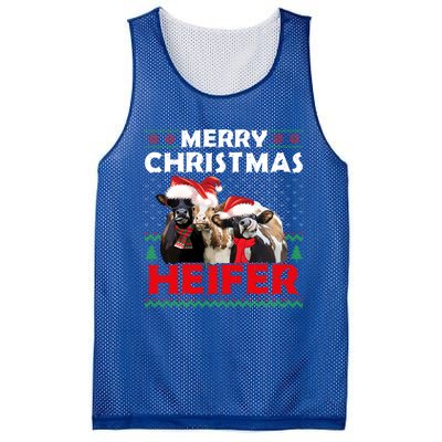 Merry Christmas Heifers Funny Cows Snowing Ugly Xmas Sweater Gift Mesh Reversible Basketball Jersey Tank