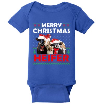 Merry Christmas Heifers Funny Cows Snowing Ugly Xmas Sweater Gift Baby Bodysuit