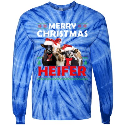 Merry Christmas Heifers Funny Cows Snowing Ugly Xmas Sweater Gift Tie-Dye Long Sleeve Shirt