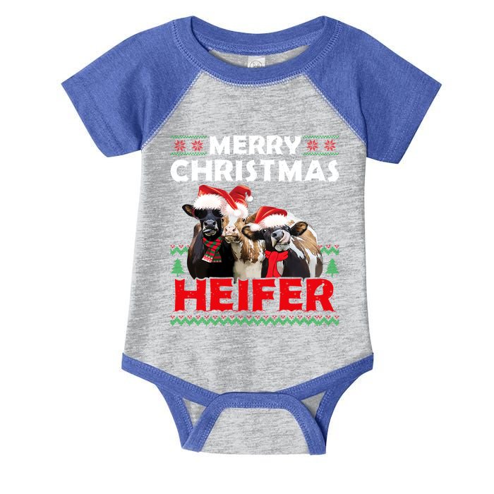 Merry Christmas Heifers Funny Cows Snowing Ugly Xmas Sweater Gift Infant Baby Jersey Bodysuit