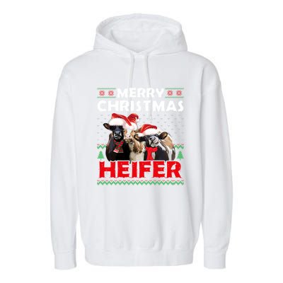 Merry Christmas Heifers Funny Cows Snowing Ugly Xmas Sweater Gift Garment-Dyed Fleece Hoodie