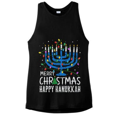 Merry Chrismukkah Happy Christmas Hanukkah Chanukah Jewish Ladies PosiCharge Tri-Blend Wicking Tank