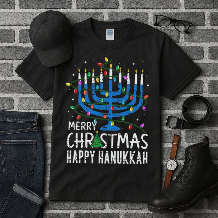 Merry Chrismukkah Happy Christmas Hanukkah Chanukah Jewish Tall T-Shirt