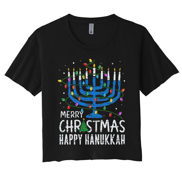 Merry Chrismukkah Happy Christmas Hanukkah Chanukah Jewish Women's Crop Top Tee