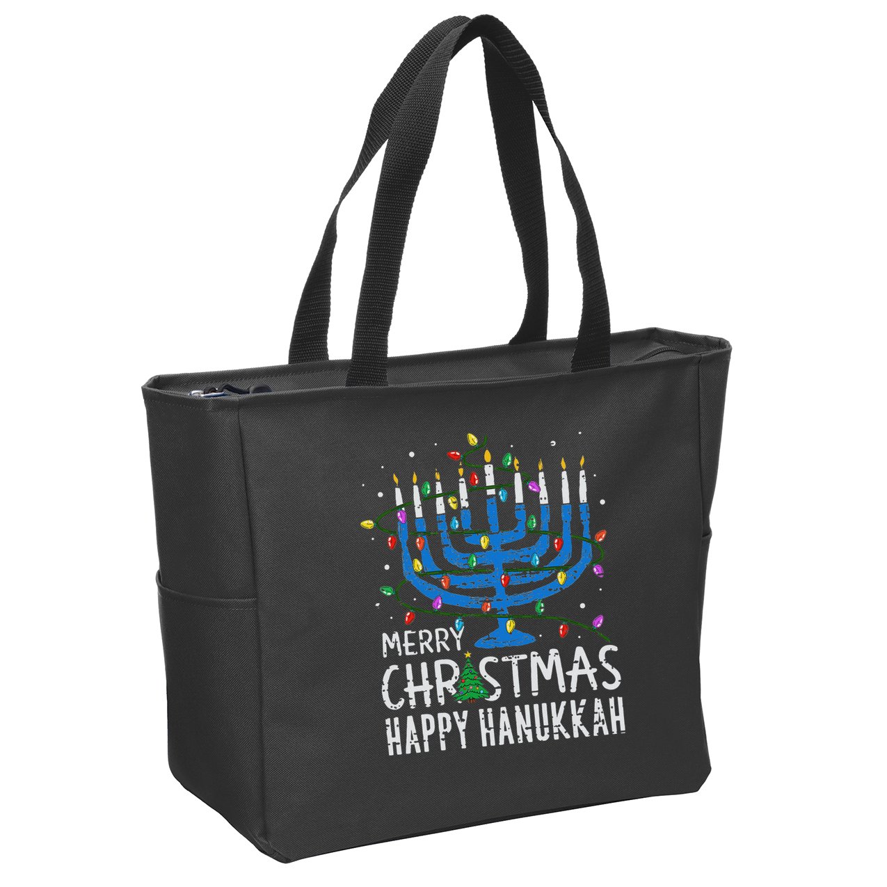 Merry Chrismukkah Happy Christmas Hanukkah Chanukah Jewish Zip Tote Bag