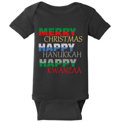 Merry Christmas Happy Hanukkah Happy Kwanzaa Holiday Baby Bodysuit